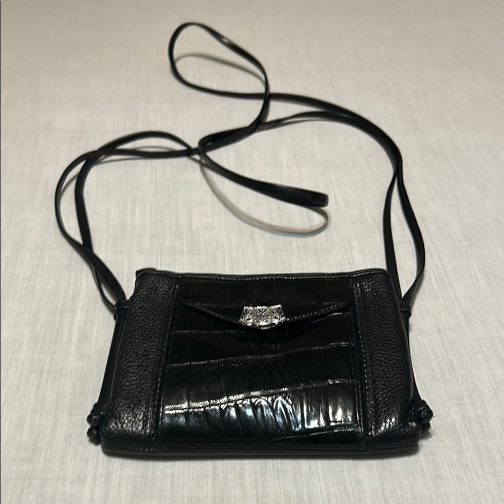 Brighton Croc Black Leather Crossbody Bag - Picture 2 of 10